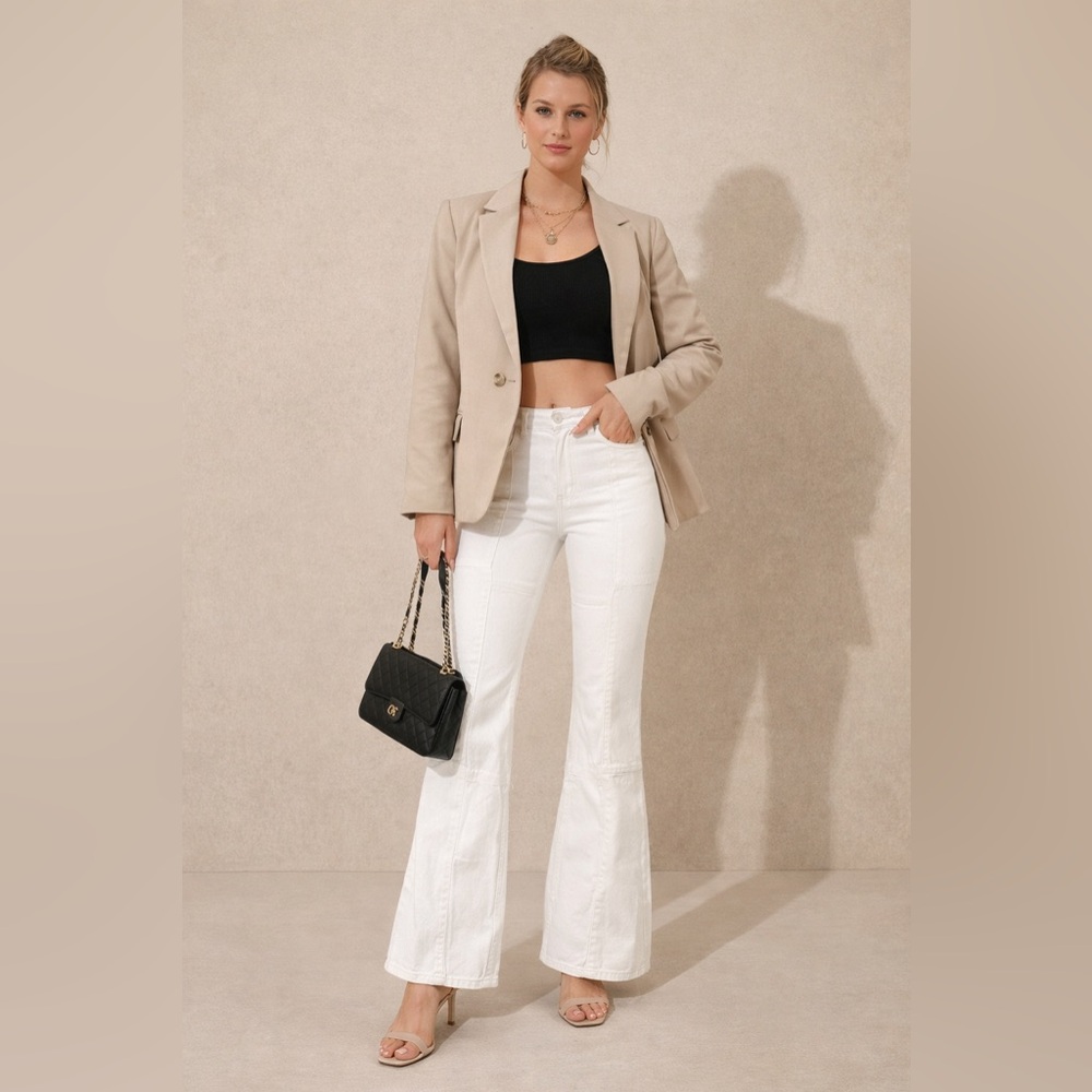 Women's White patchwork style Flared Jeans